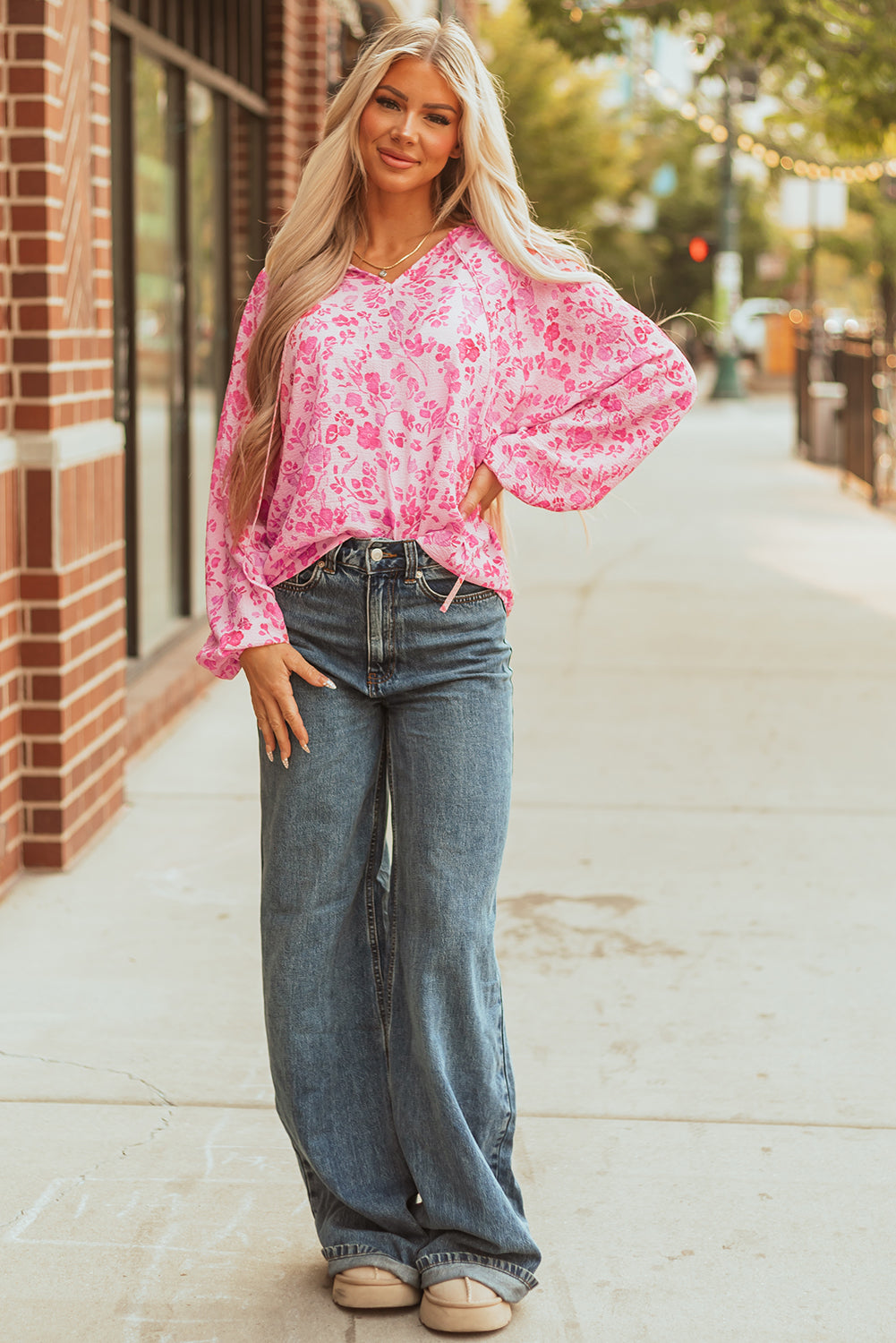 Pink Floral Loose Fit Top