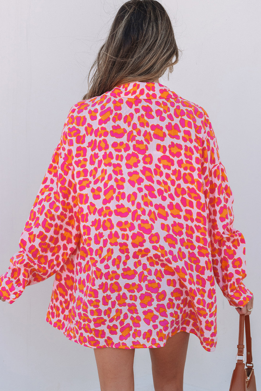 Rose Leopard Print Button Up Loose Shirt