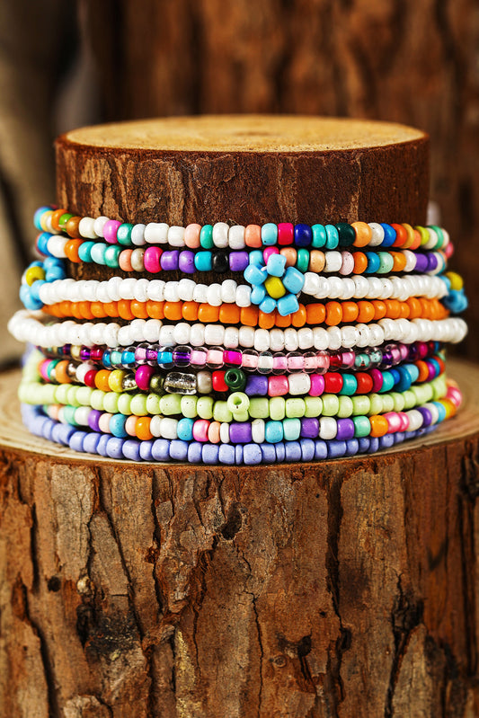 Rainbow Bead Multi Layered  Anklet Set