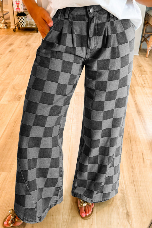 Dark Grey Checkered Denim Jeans