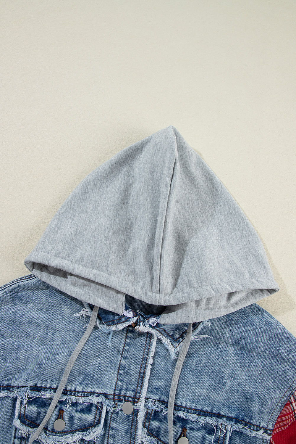 Beau Blue Plaid Sleeve Hooded Denim Jacket