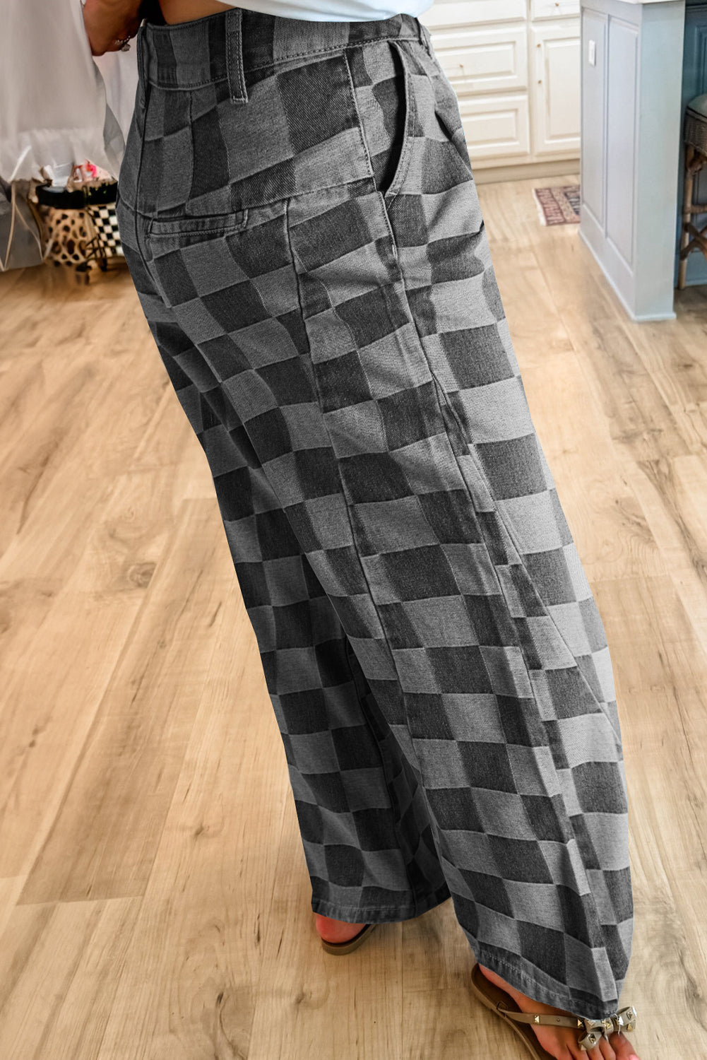 Dark Grey Checkered Denim Jeans