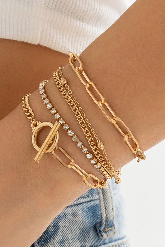 Rhinestone Gold Plated Chain Bracelet Set
