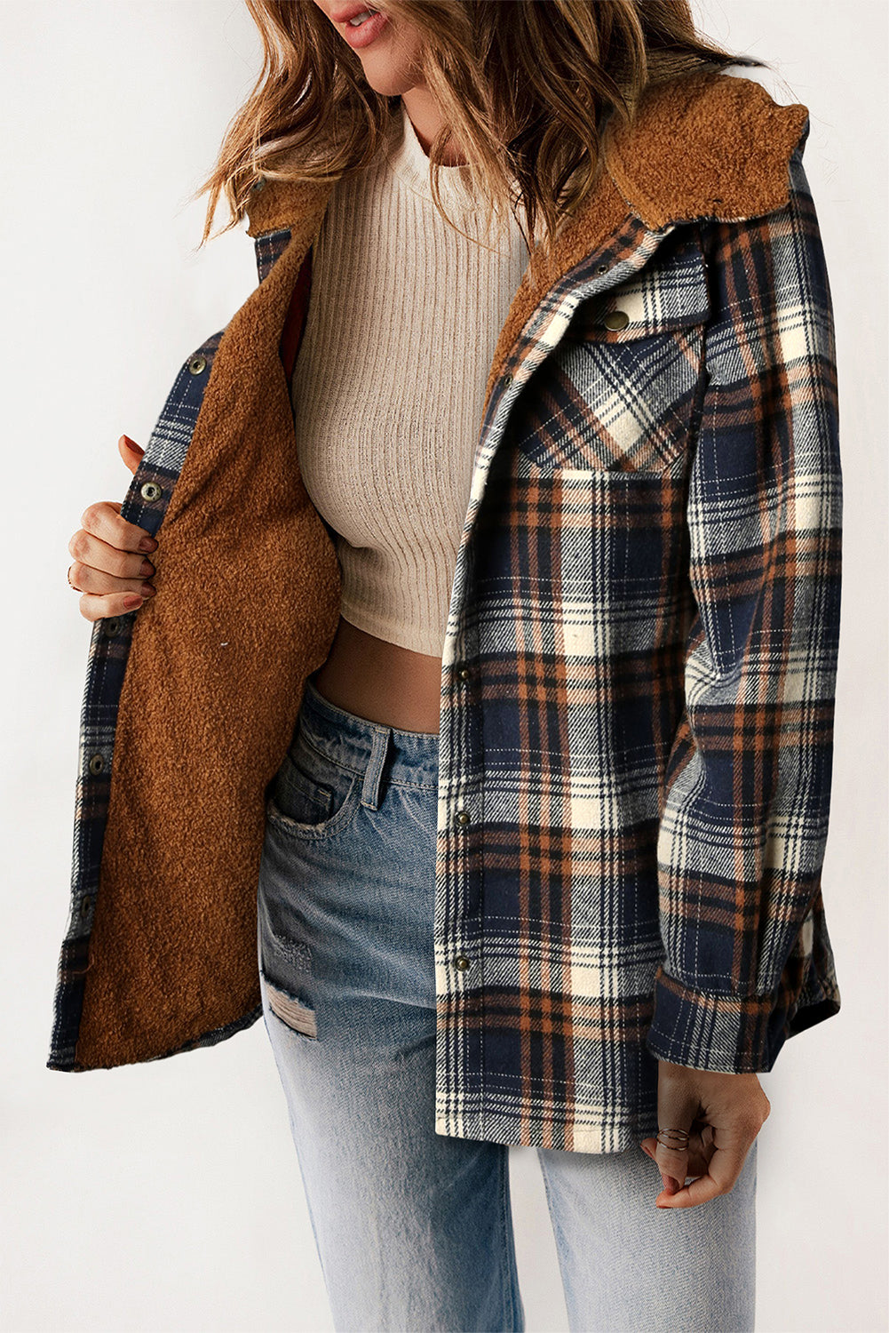 Plaid Sherpa Lined Hooded Jacket