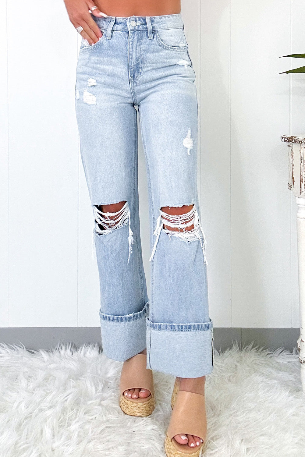 Beau Blue Distressed Straight Jeans