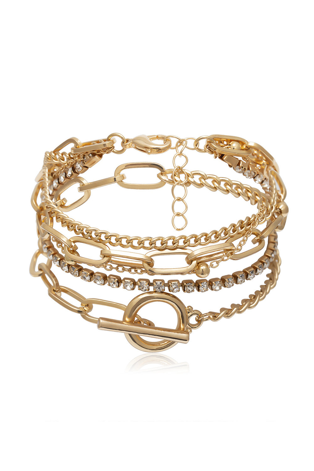 Rhinestone Gold Plated Chain Bracelet Set