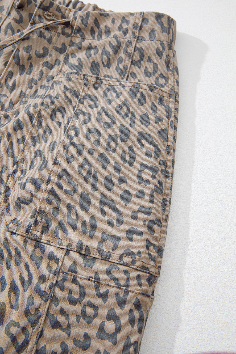 Khaki Leopard Printed Drawstring Jeans