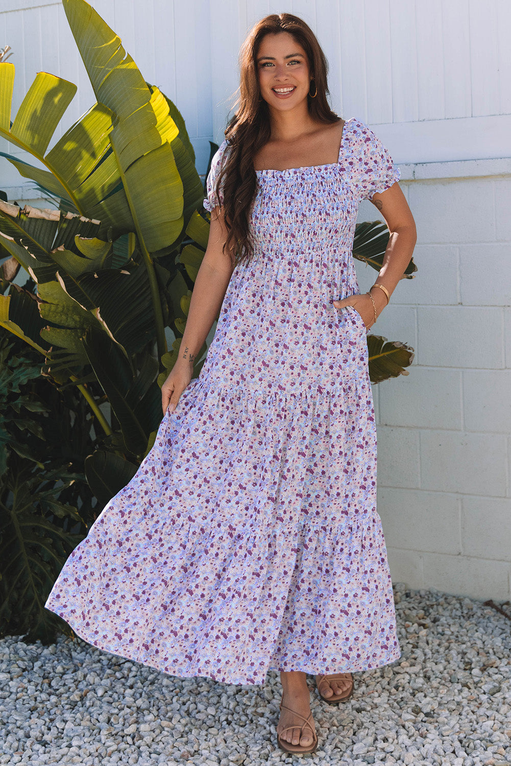 Purple Floral Off-Shoulder Dress