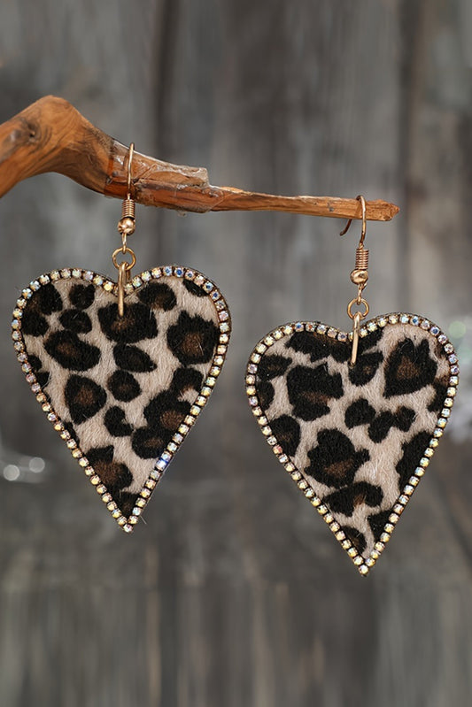 Leopard  Rhinestone Heart Earrings