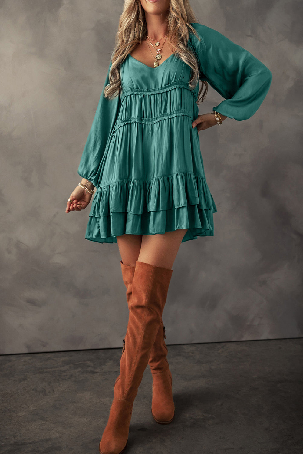 Mist Green Tiered Loose Fit Dress