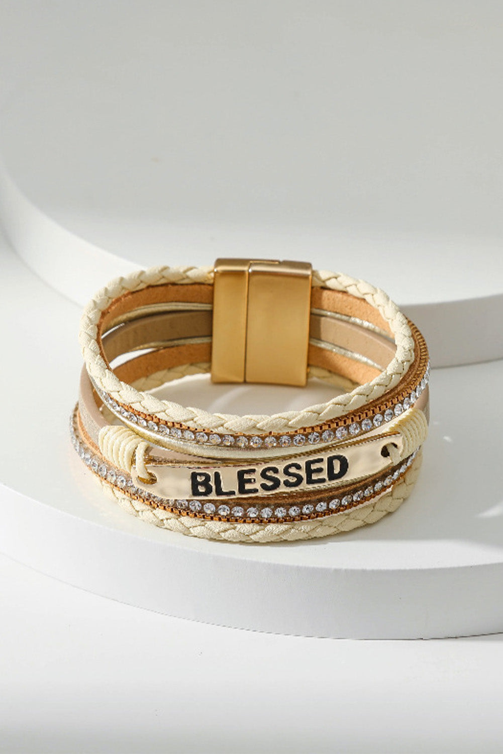 BLESSED Rhinestone Braided Bracelet