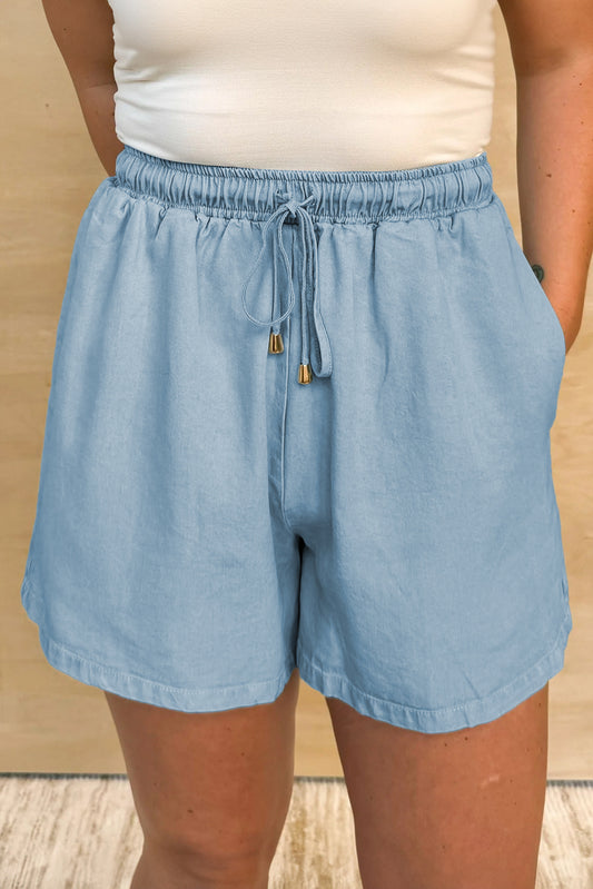 Chambray Drawstring Shorts