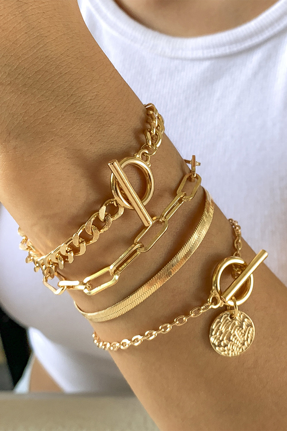 Rhinestone Gold Plated Chain Bracelet Set