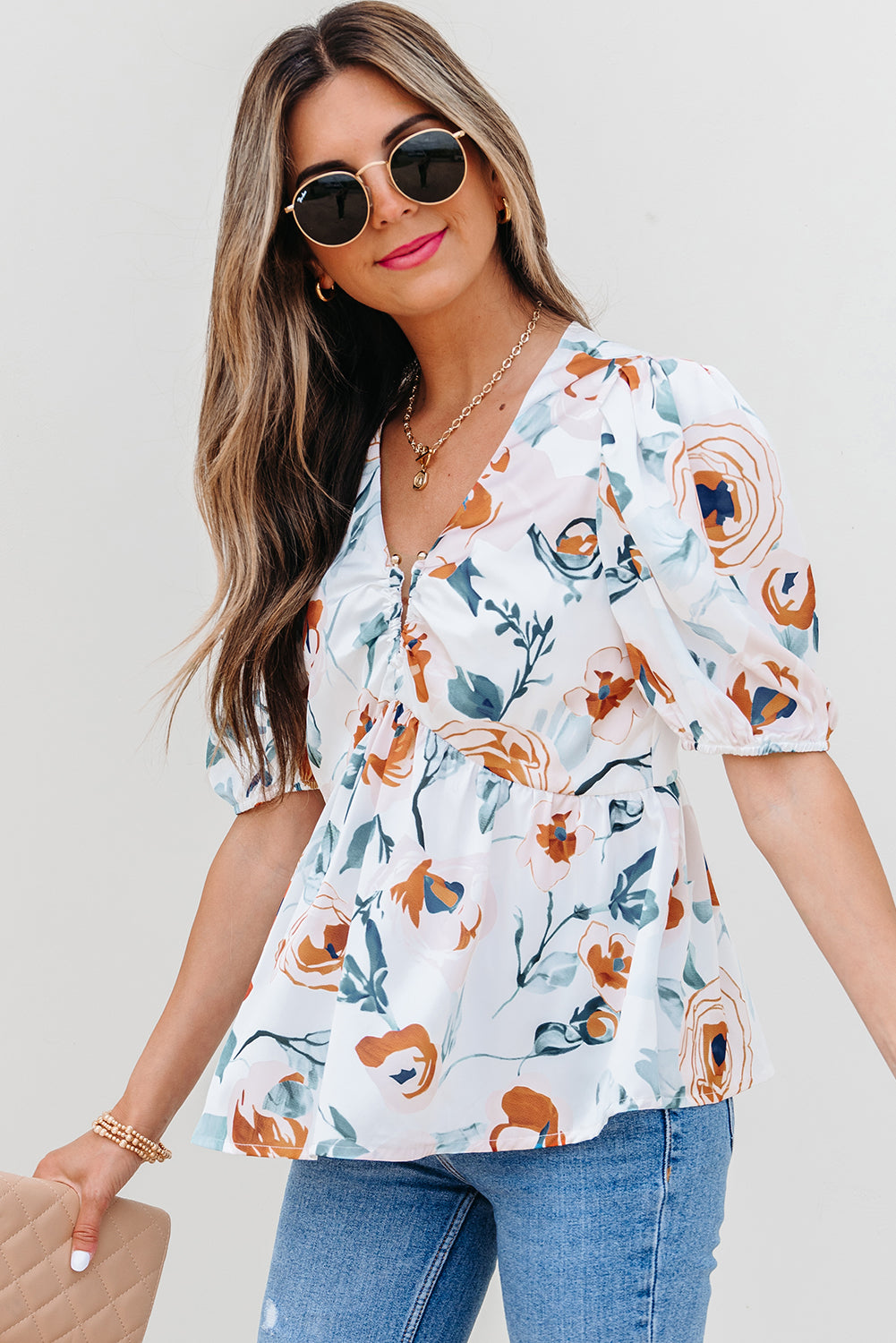 Floral Print Babydoll Blouse