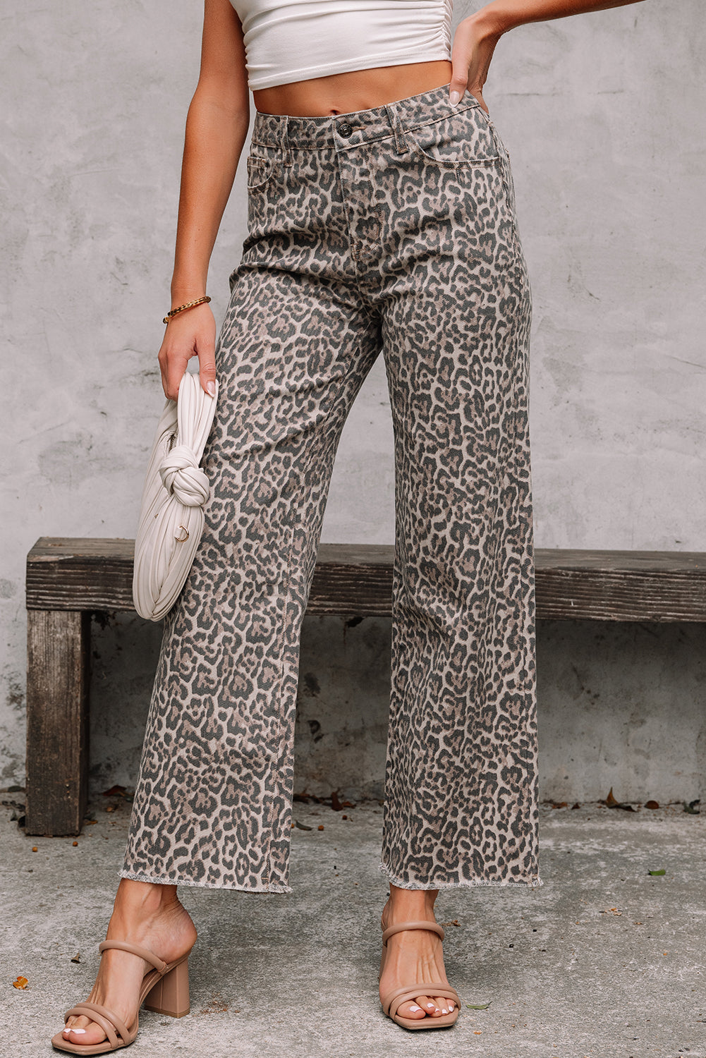 Brown Leopard Frayed Edge Jeans