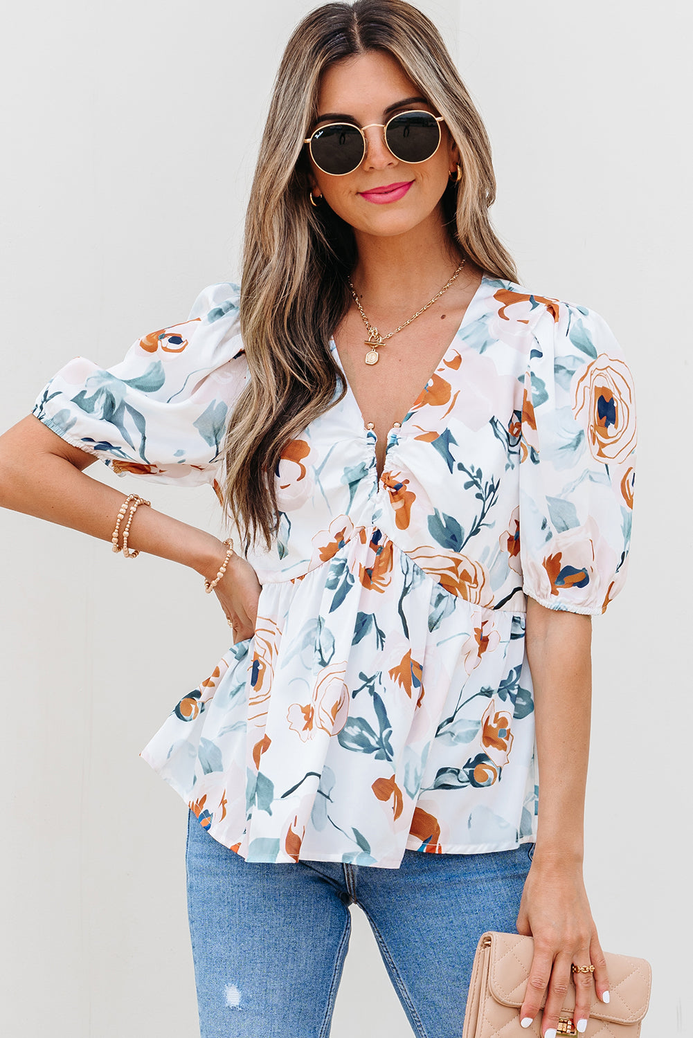 Floral Print Babydoll Blouse