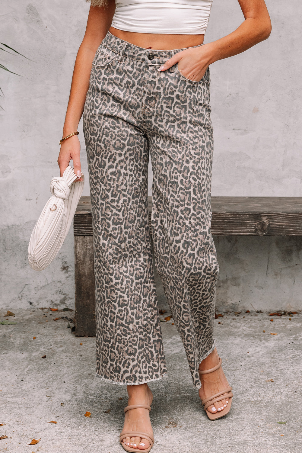 Brown Leopard Frayed Edge Jeans