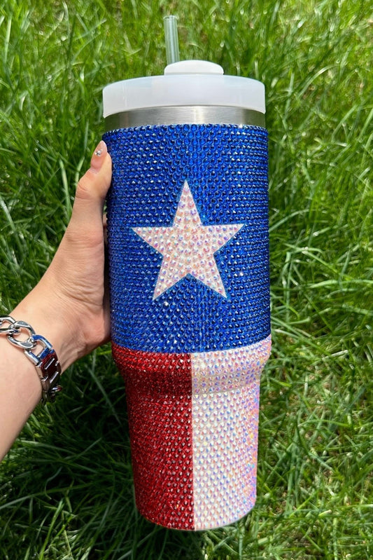 Flag Star Full Rhinestone Tumbler 40oz