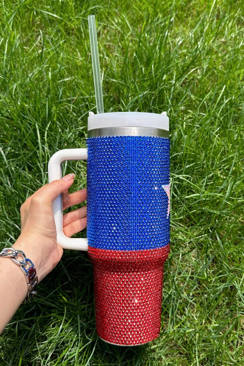 Flag Star Full Rhinestone Tumbler 40oz