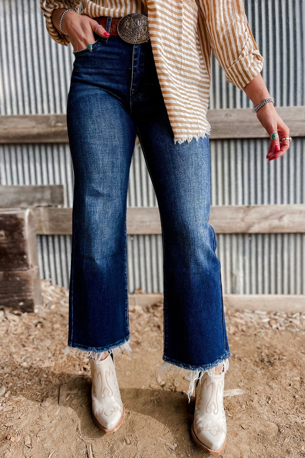 Sail Blue Mineral Wash Flared Jeans