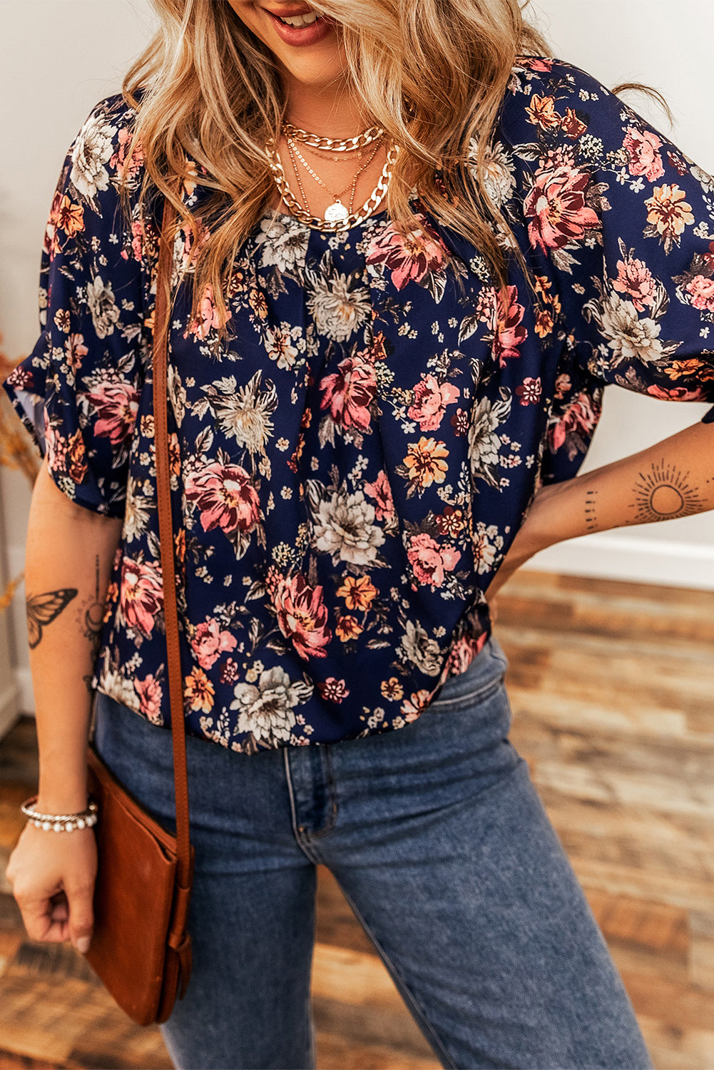 Floral Short Sleeve Casual Blouse
